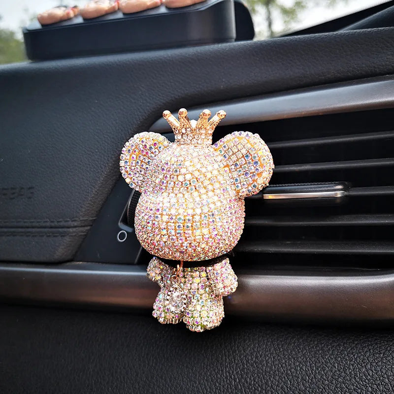 Elegant Crown Diamond Bear Car Air Freshener with Lasting Aromatherapy and Light Fragrance for Interior Conditioning