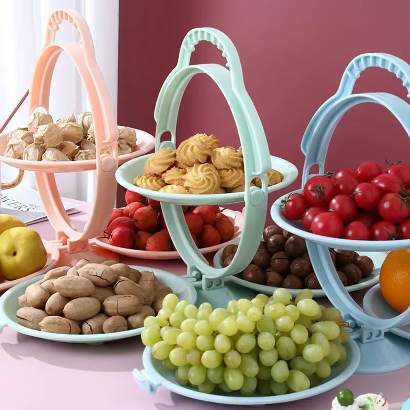 Creative Double Layer Folding Fruit Tray Desserts Plate Living Room Tea Table Snack Plates Cookies Dish Dry Fruits Nuts Trays