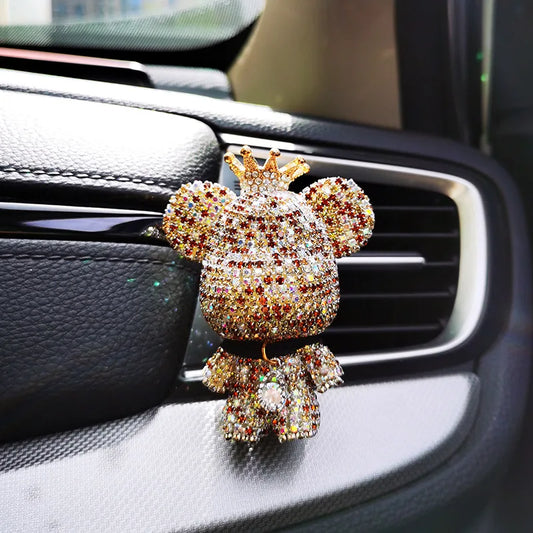 Elegant Crown Diamond Bear Car Air Freshener with Lasting Aromatherapy and Light Fragrance for Interior Conditioning