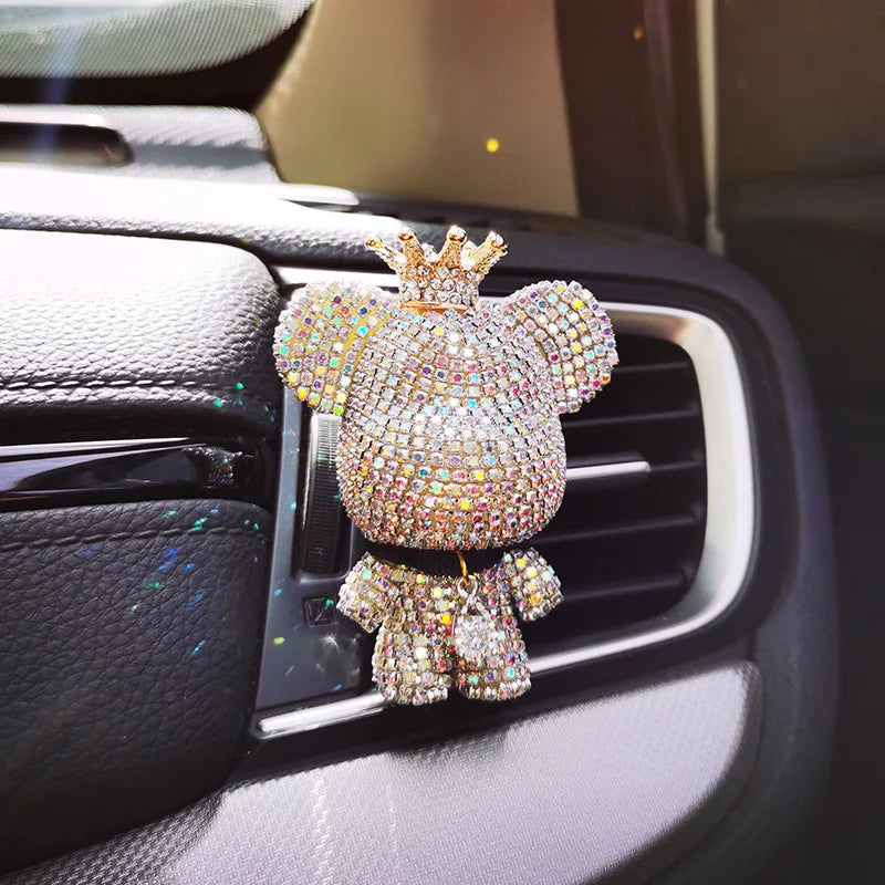 Elegant Crown Diamond Bear Car Air Freshener with Lasting Aromatherapy and Light Fragrance for Interior Conditioning