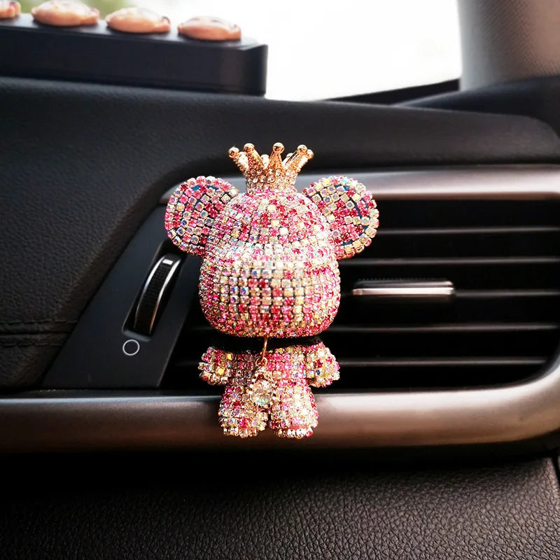 Elegant Crown Diamond Bear Car Air Freshener with Lasting Aromatherapy and Light Fragrance for Interior Conditioning