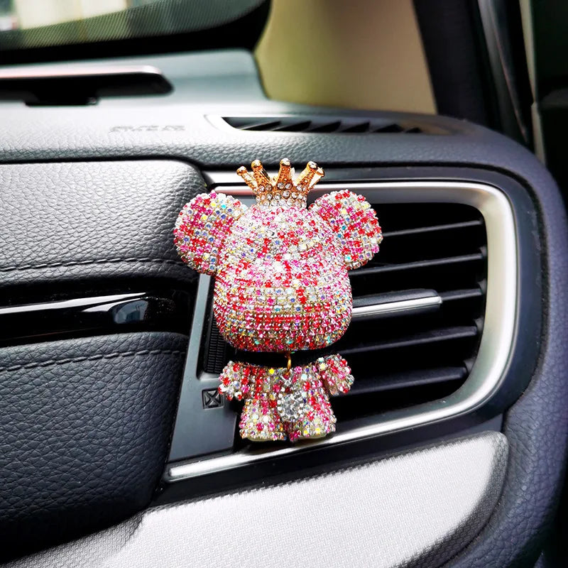 Elegant Crown Diamond Bear Car Air Freshener with Lasting Aromatherapy and Light Fragrance for Interior Conditioning